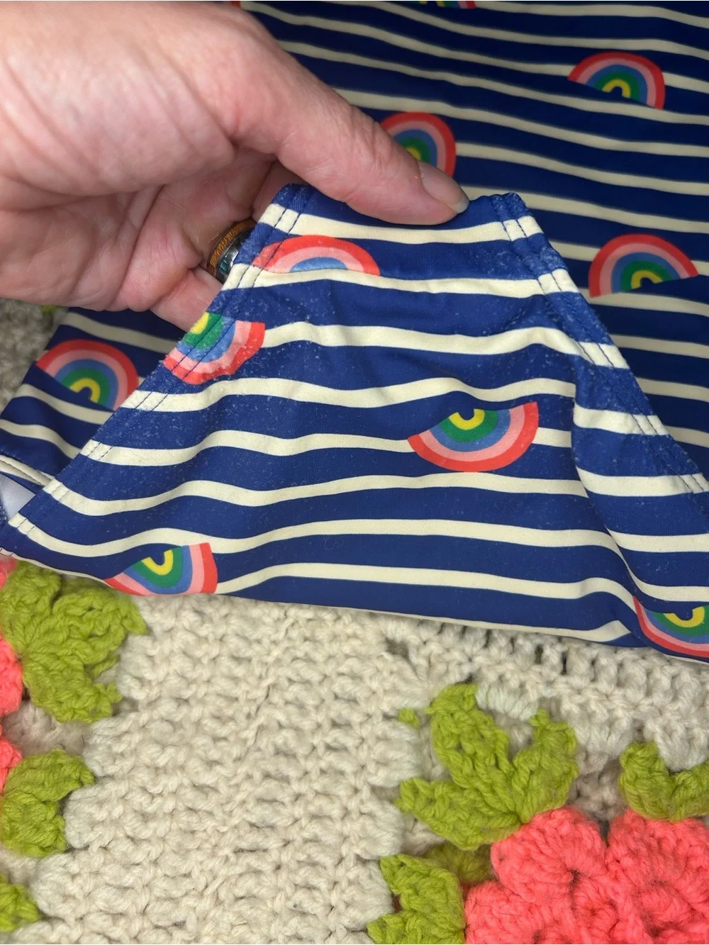 Mini Boden Girls Navy Stripe Rainbow One-Piece Swimsuit